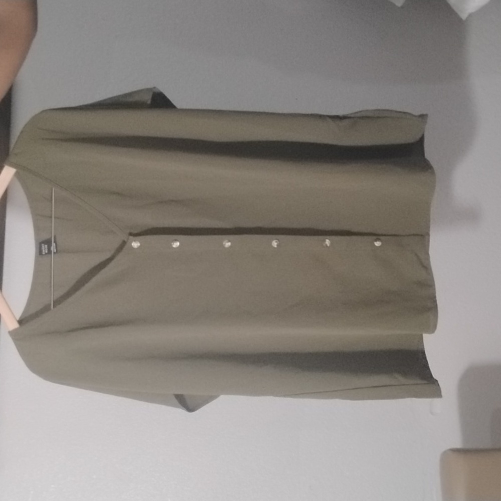 Olive Green Button-Up Blouse